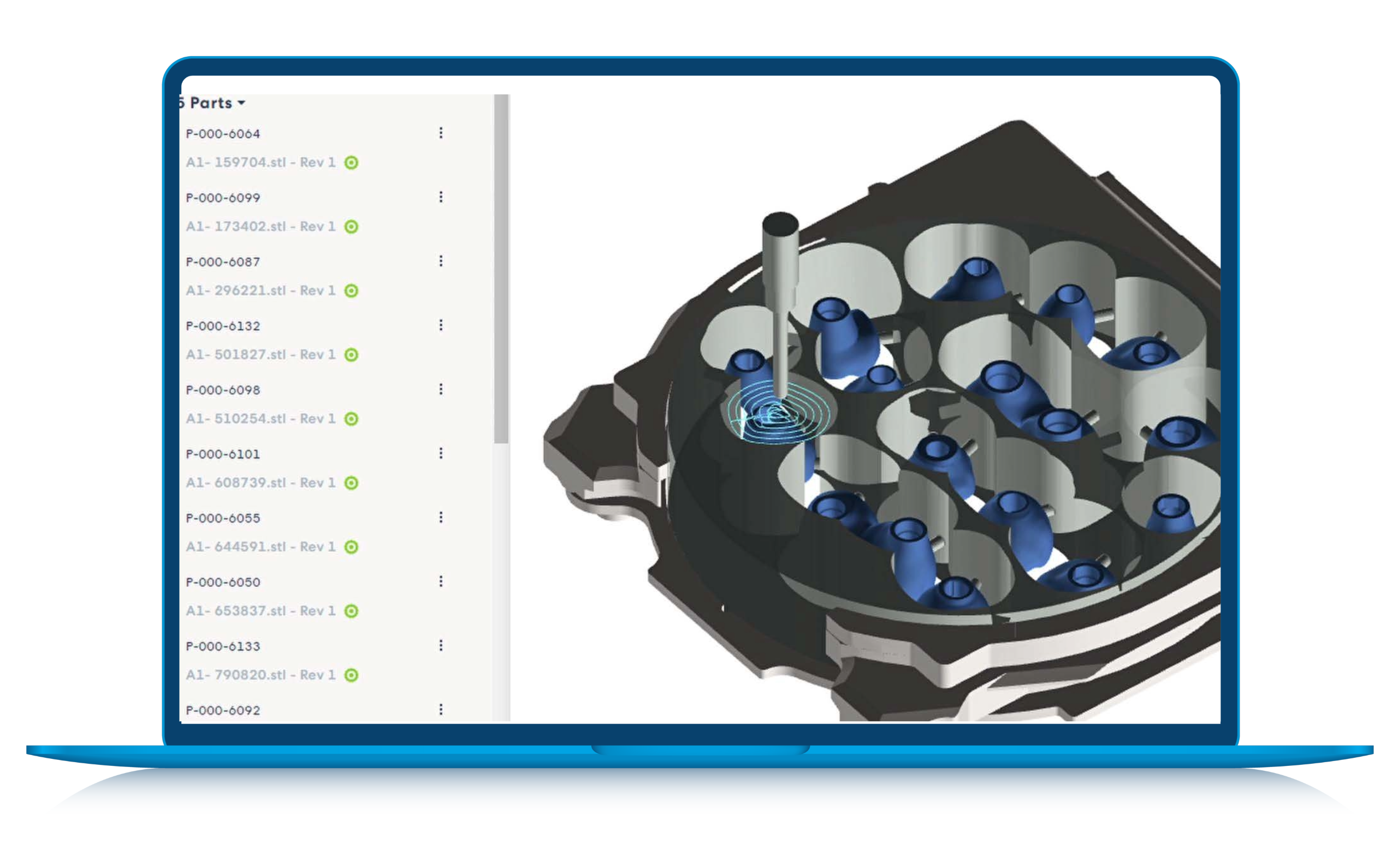 Oqton-Manufacturing OS-Image shows screenshot of dental milling smart toolpath generation