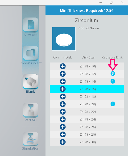 Image shows print screen of automatic selection of milling discs in MillBox dental software