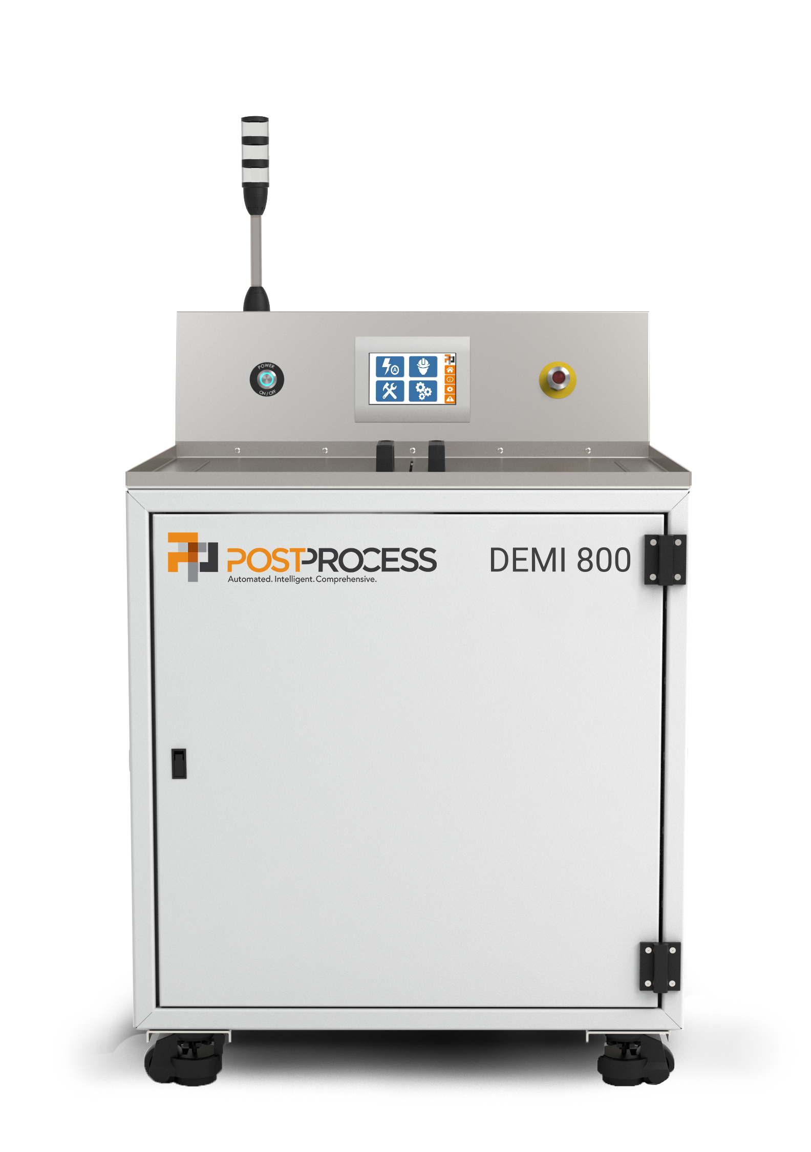 Image shows PostProcess Technologies DEMI 800 cleaning system for 3D printed parts
